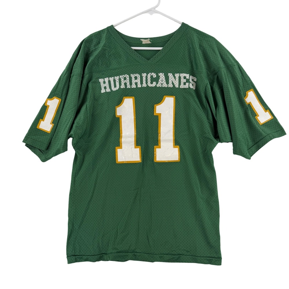 Vintage Hurricanes Football Jersey Mens Medium Green Mesh #11 Yellow Trim USA